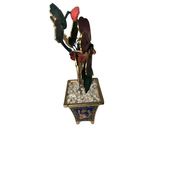 Chinese Brass Enamel Floral Bonsai Tree Plant Figurine Statue GORGEOUS - Picture 9 of 13